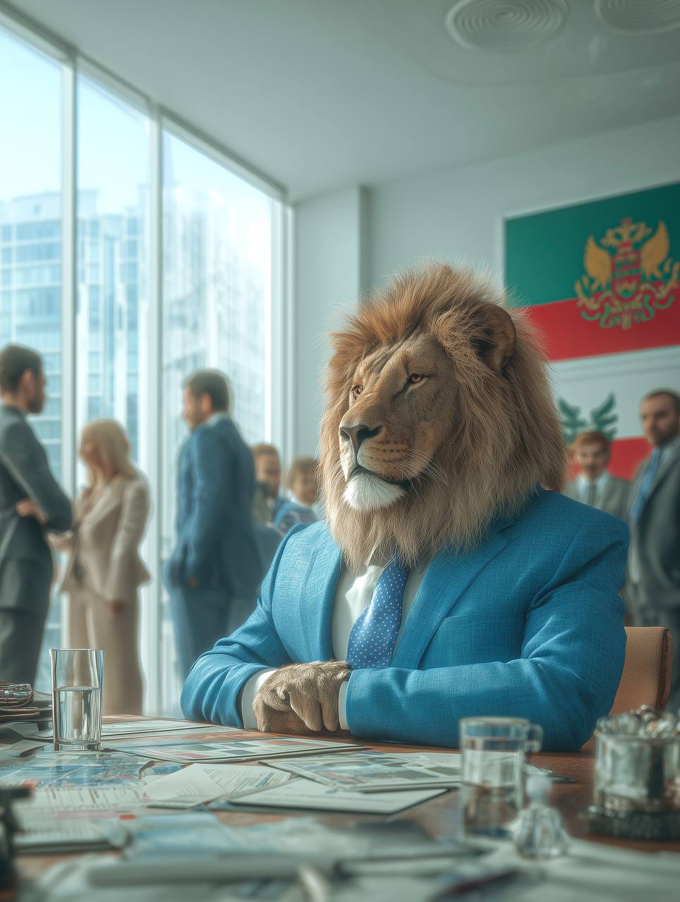 lion sitting at the desk